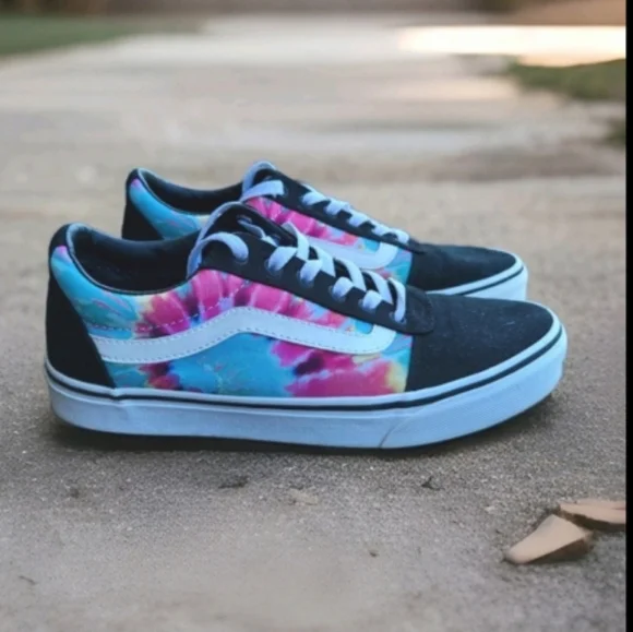 Vans Ward Tie Dye Old Skool Skate Athletic Tennis Shoe Sneaker Rose Pink Black 9 - Picture 3 of 12
